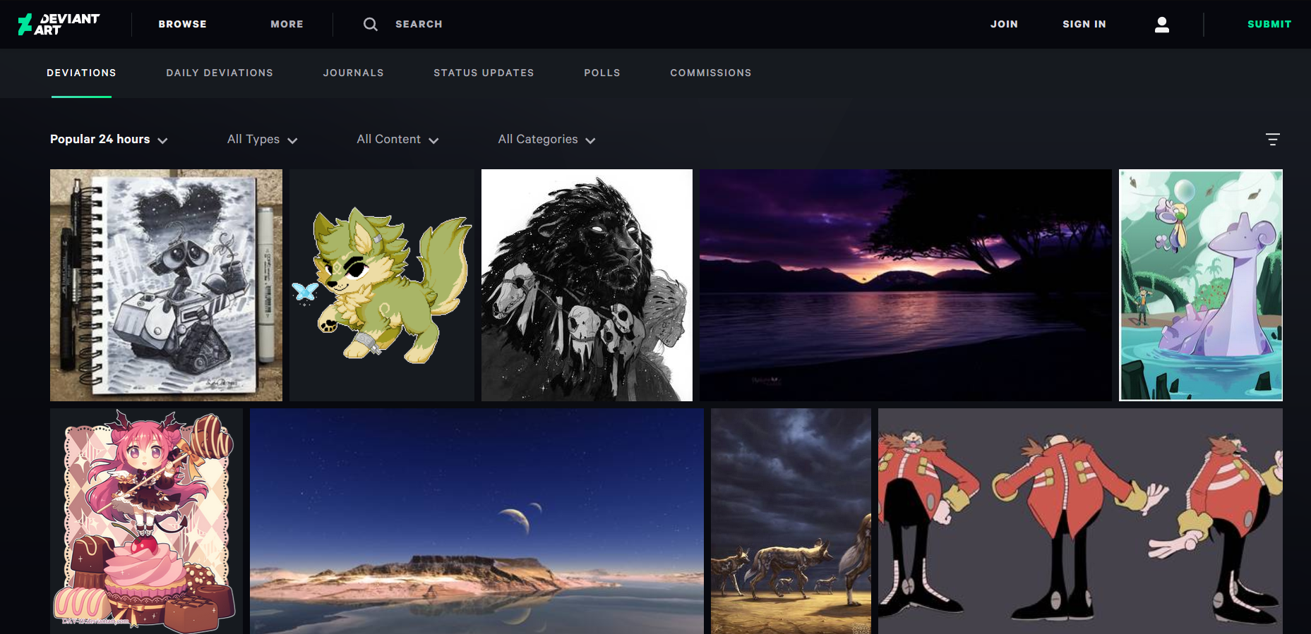 Screenshot of the DeviantArt homepage