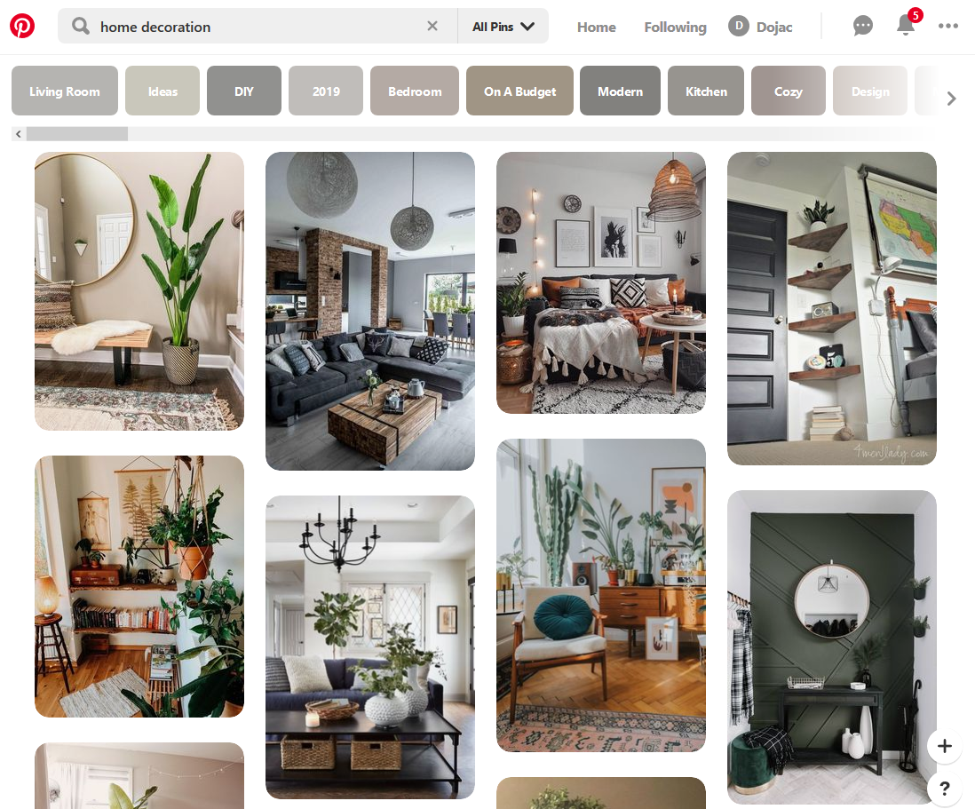 Screenshot of the Pinterest homepage