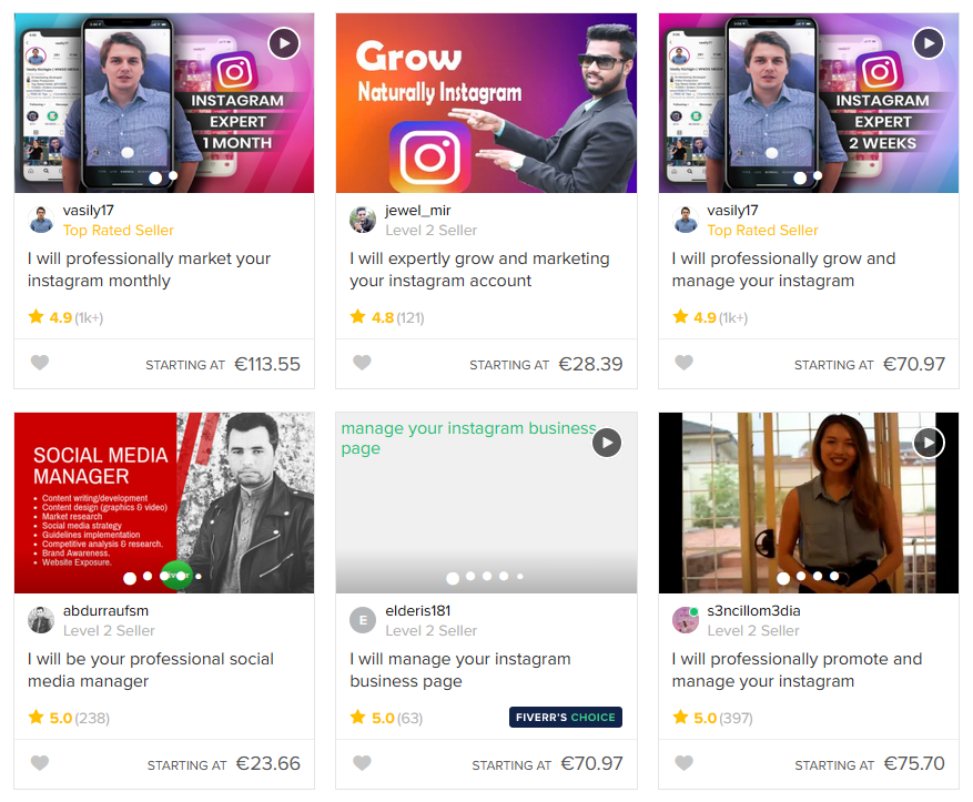 Fiverr Social Media Marketing category results page