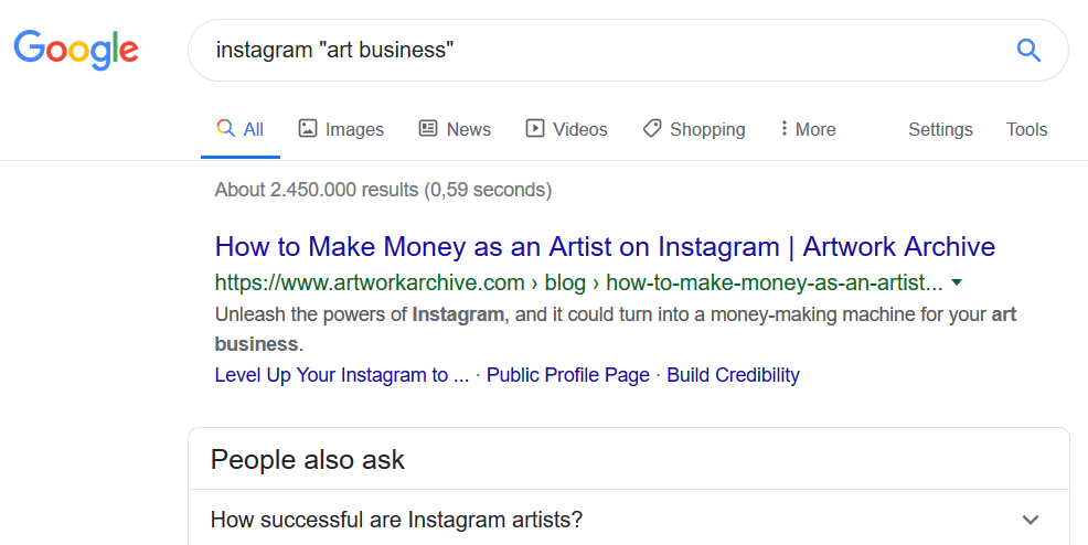 Google search example using double quotes